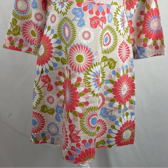Boden  Orange Lime And Cream Floral 100% Linen CottageCore Dress NWOT - Picture 7 of 12